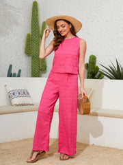 Casual Tank Top & Wide Leg Pants Set Women's Outfit