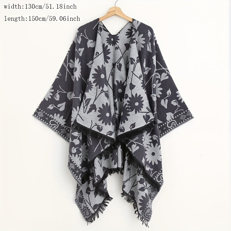 Vintage Flower Jacquard Shawl Double Wrap Cashmere Large Blanket Scarf