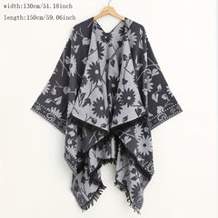Vintage Flower Jacquard Shawl Double Wrap Cashmere Large Blanket Scarf