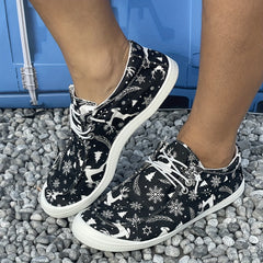 Women's Christmas Deer Sneakers Lace Up Flat Casual Shoes