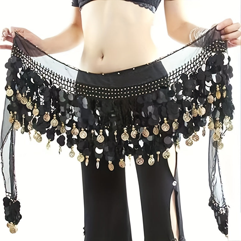 Sparkling Coins Belly Dance Hip Scarf Wrap Costume for Women
