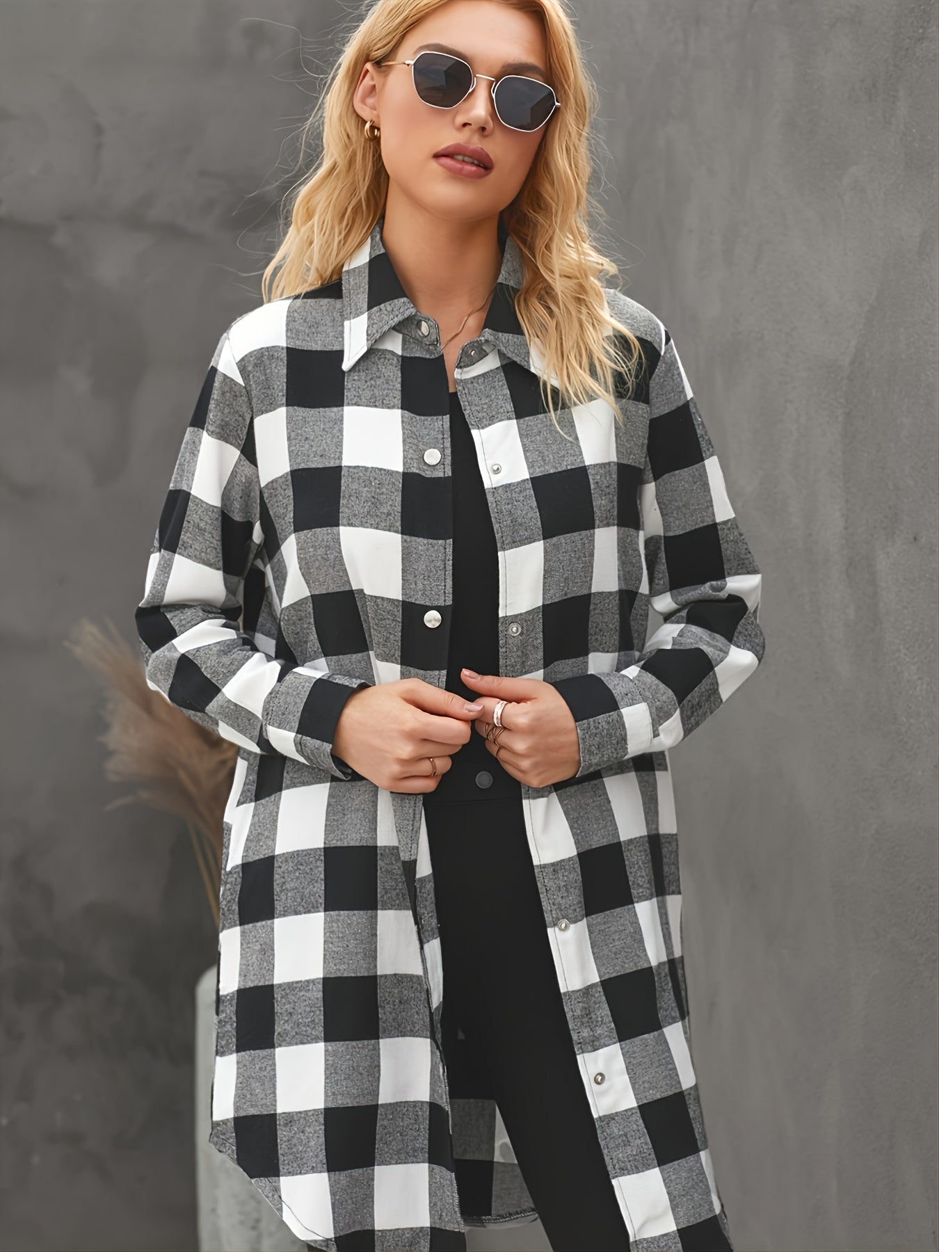 Plaid Shirt Jacket Long Sleeve Button Up Casual Shacket