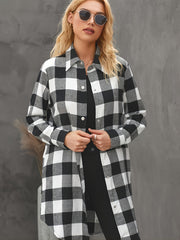 Plaid Shirt Jacket Long Sleeve Button Up Casual Shacket