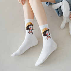 5 Pairs Cartoon Print Socks Comfy Mid Tube Stockings & Hosiery