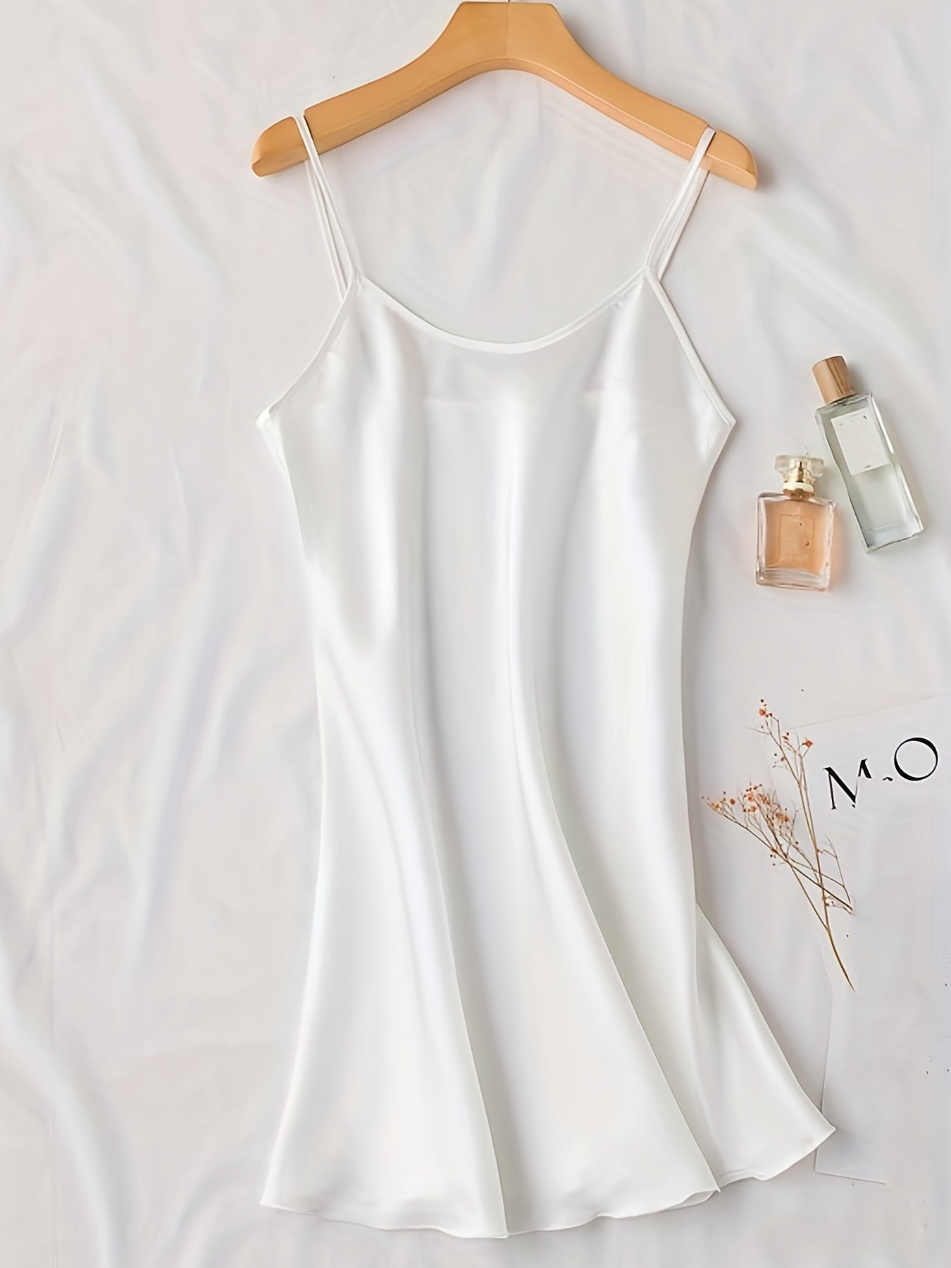Sexy Satin Nightdress Crew Neck Spaghetti Strap Sleep Dress