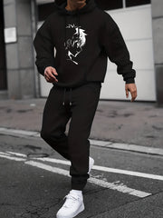 Men's Cartoon Print 2Pcs Outfit: Shirt & Hoodie Sweatshirt Joggers Set