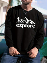 Graphic Mountain Print Sweatshirt Men's Casual Crew Neck Pullover Sweatshirt