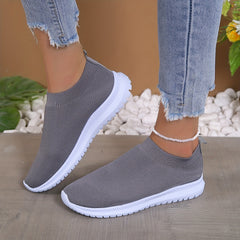 Women's Solid Slip On Sneakers Breathable Knit Flat Shoes