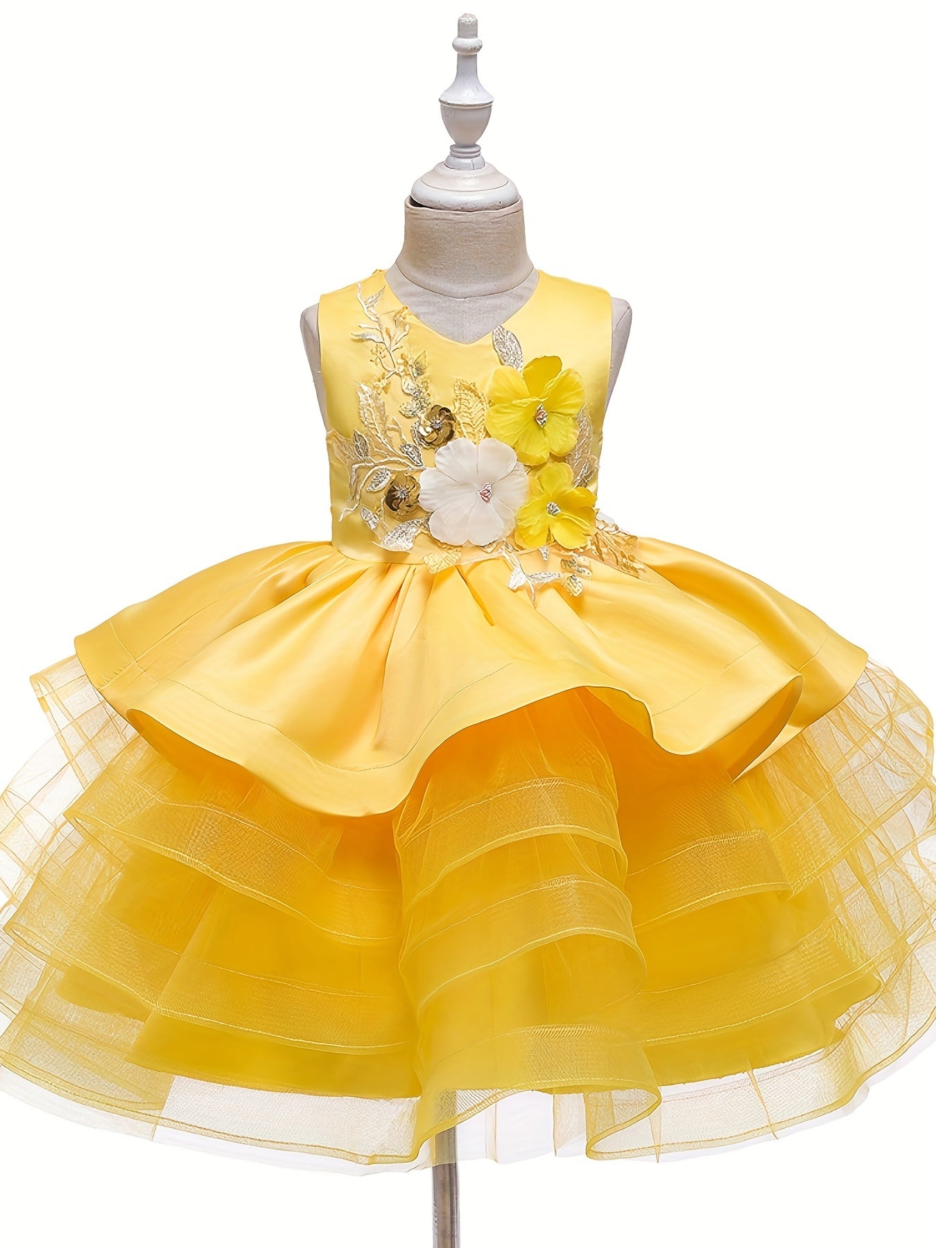 Girls Princess Wedding Dress Puffy Mesh Performance Skirt