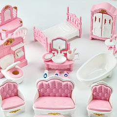 Pink Mini Playhouse Toy Simulated Kitchen Bathroom Living Room Bedroom