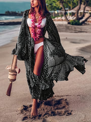 Dot Print Ruffle Trim Cover Up Dress With Belt