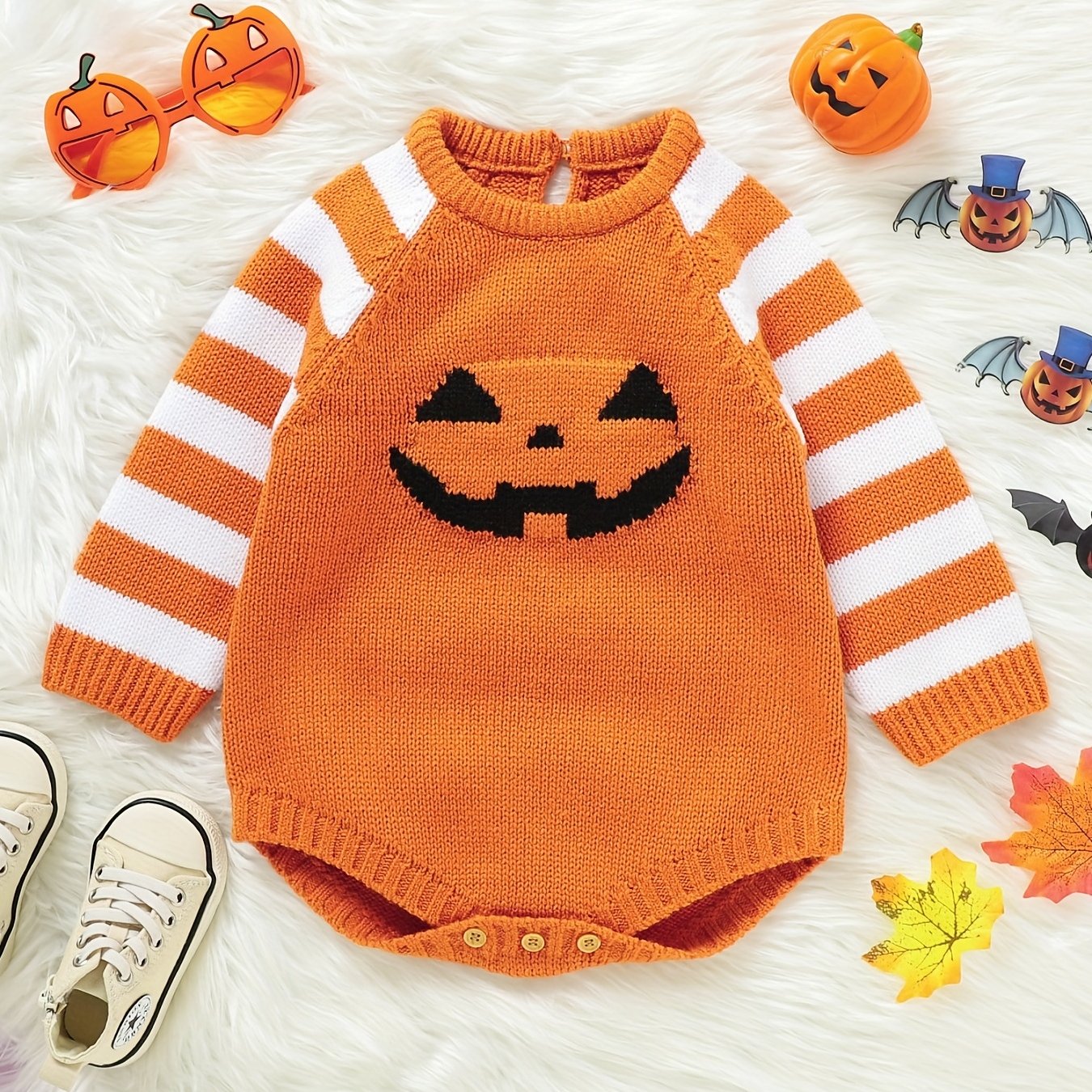 Halloween Party Baby Unisex Pumpkin Sweater Romper Cosplay Clothes
