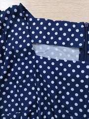 Polka Dot Retro Dress Lantern Sleeve Stretch A line Dress