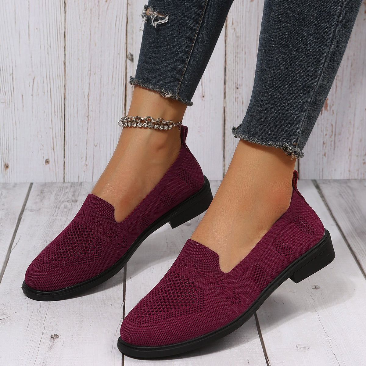 Women's Knit Slip On Flats Casual Non slip Loafers