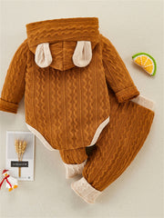 Cute 2 Piece Block Bear Ear Romper for Baby's Cozy Look