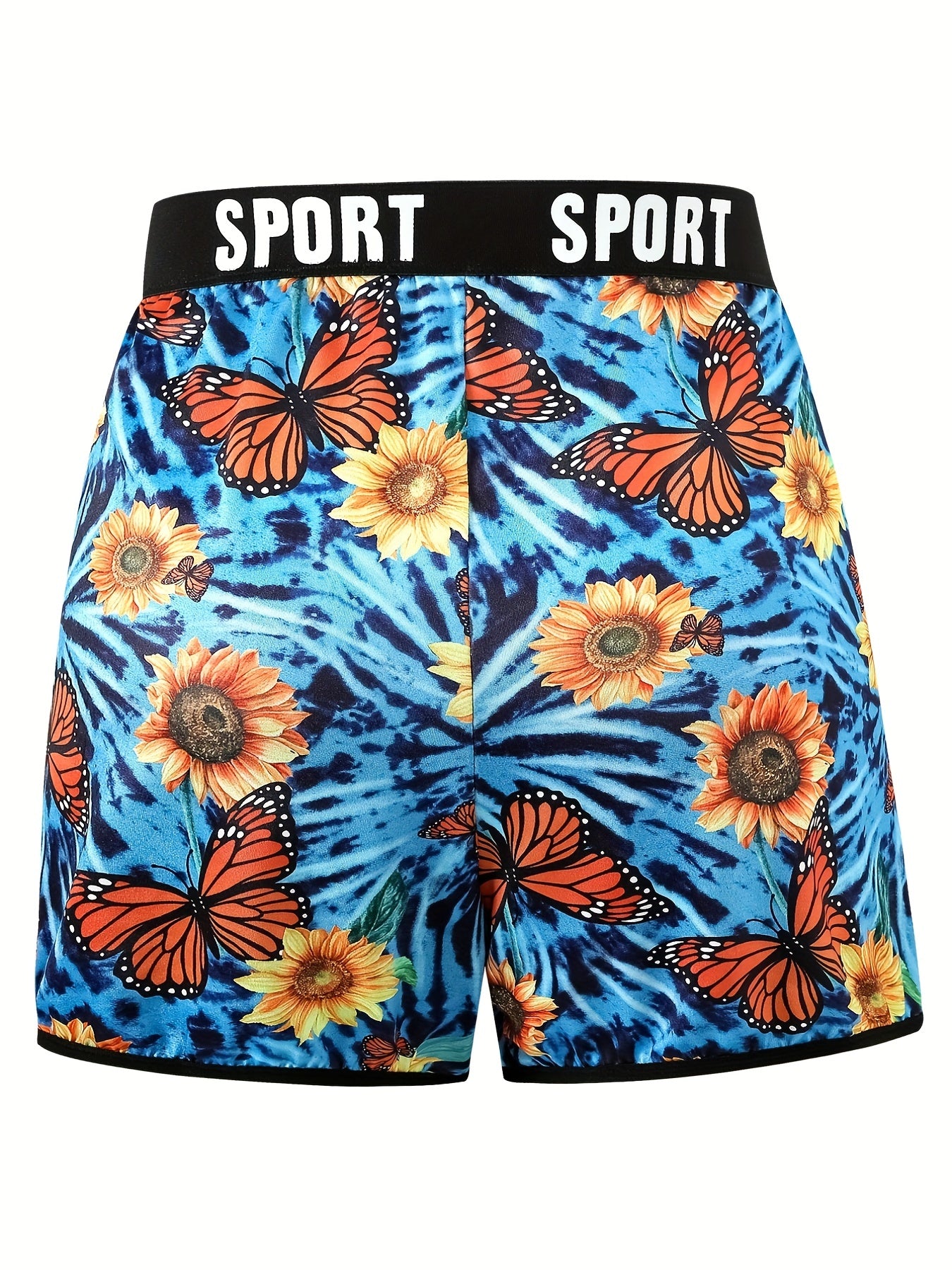 Women's Plus Sunflower & Butterfly Print High Rise Shorts