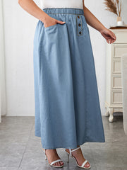 Boho Denim Skirt High Rise Maxi Denim Skirt With Pockets