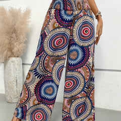 Tropical Print Wide Leg Pants