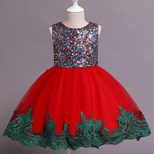 Girls Sequin Mesh Princess Dress Sleeveless Summer Dresses