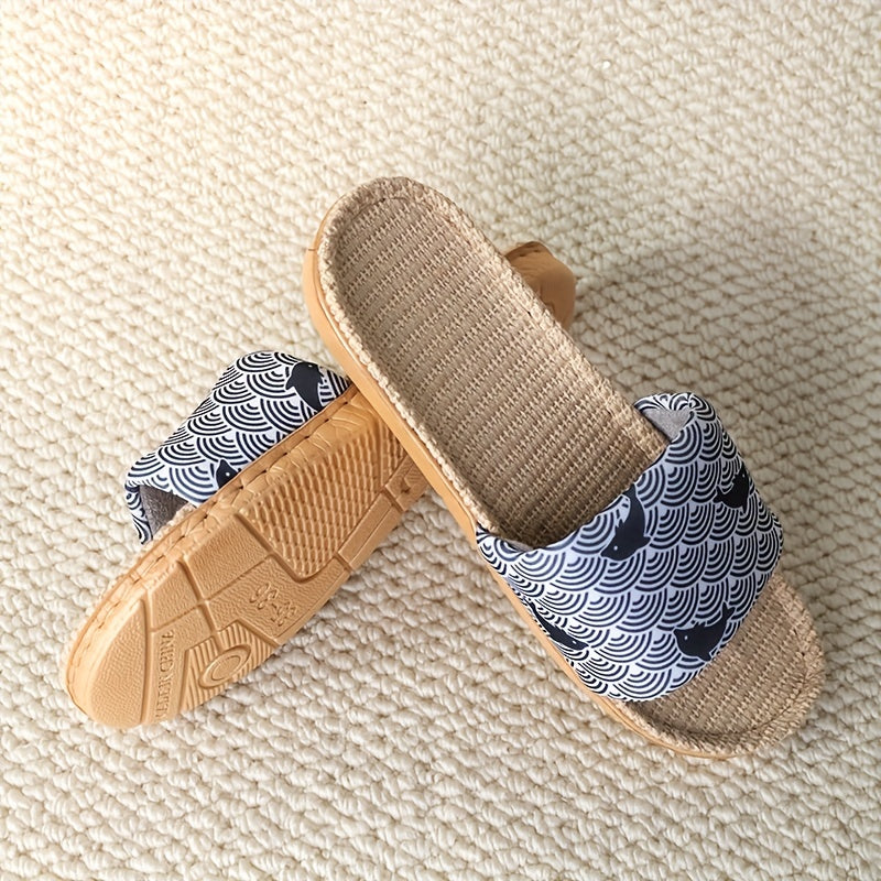 Women's Cartoon Slippers Open Toe Linen Sandals Summer Lightweight Beach Shoes