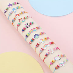 12pcs Girls Adjustable Animal Rainbow Heart Bracelets Kids Accessories