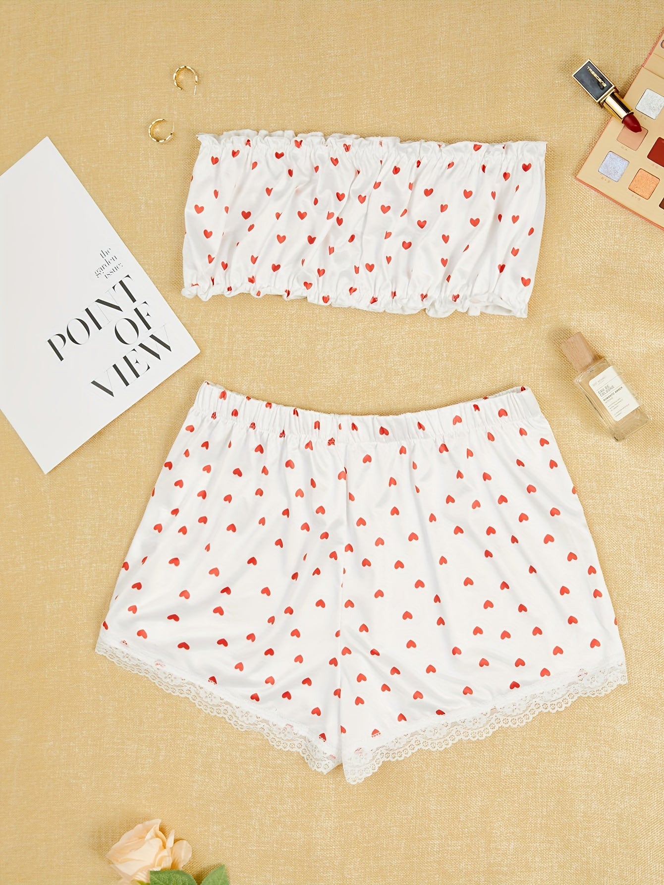 Heart Print Bra & Panties Set Women's Lingerie