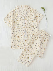Floral Print Pajama Set Short Sleeve Top & Pants