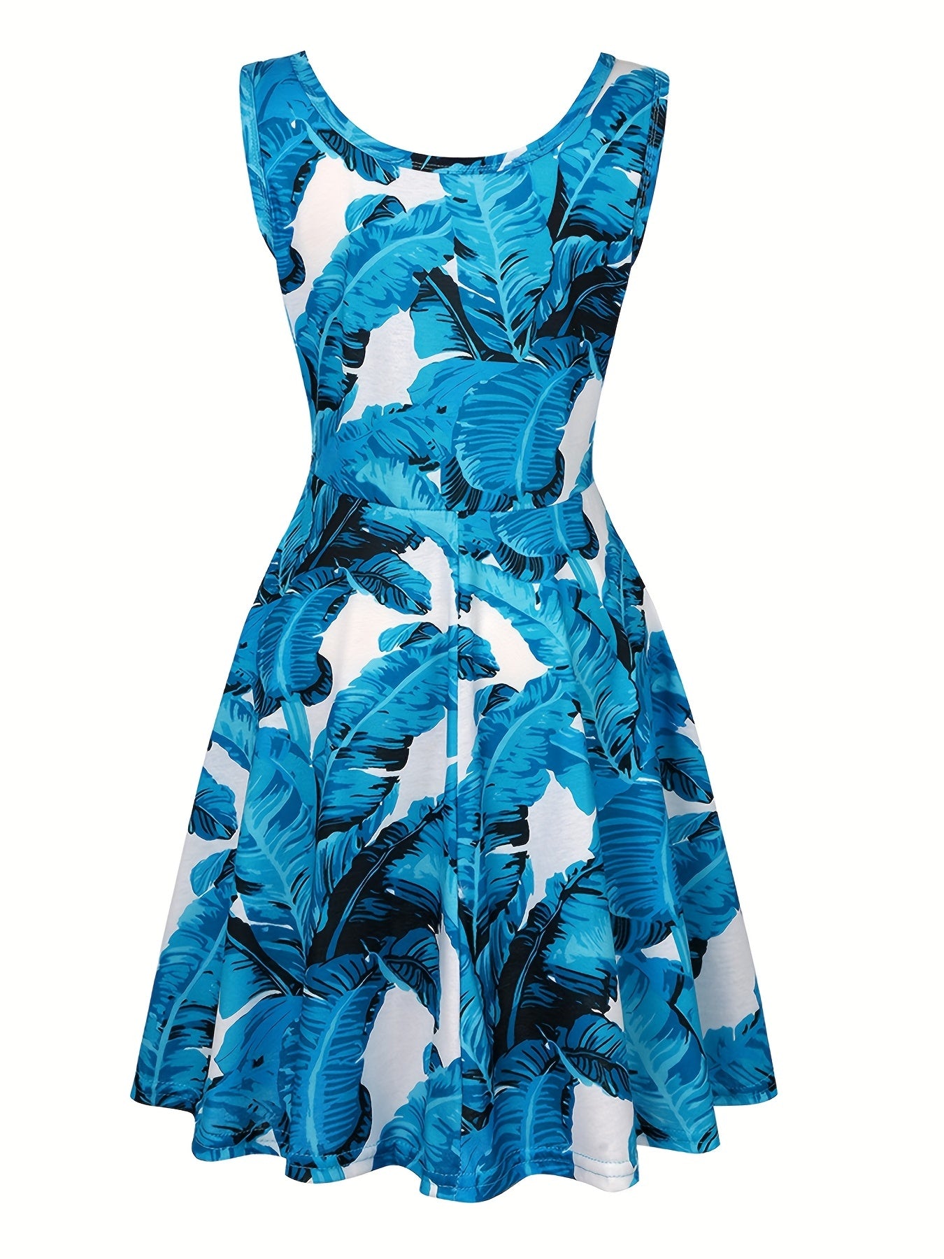 Tropical Print Tank Dress Medium Stretch A-line Dress