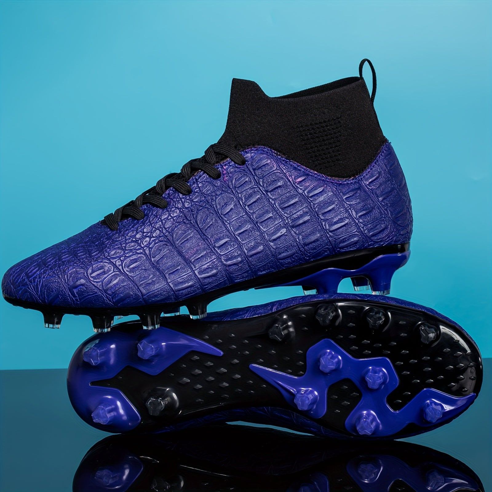 Men's High Top Football Cleat With Spikes Non Slip PU Leather