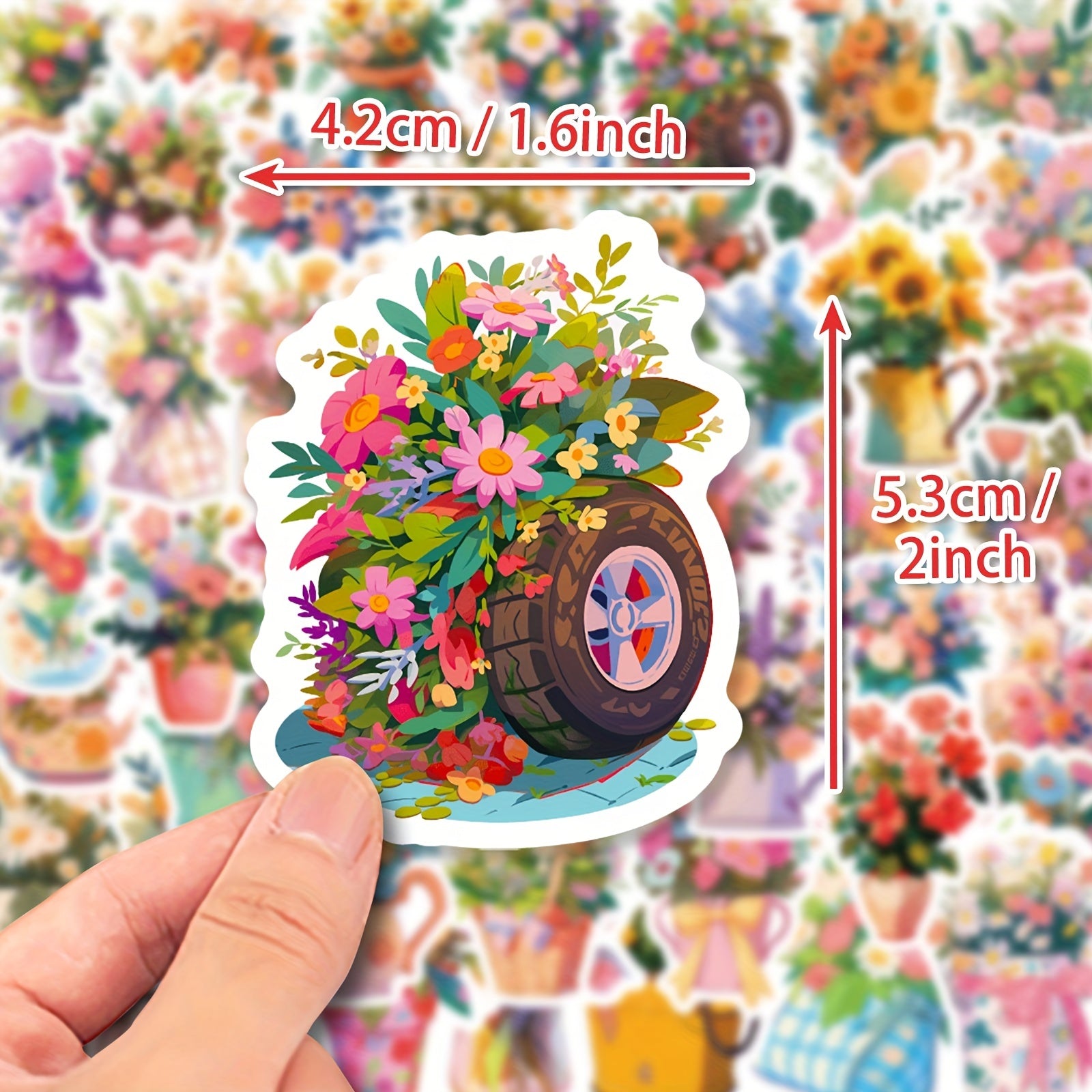 50pcs Flower Stickers Waterproof for DIY Water Bottles Laptops Phones