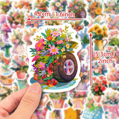 50pcs Flower Stickers Waterproof for DIY Water Bottles Laptops Phones
