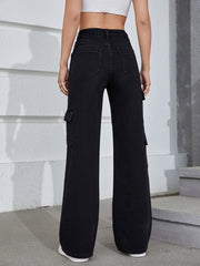 High Waist Straight Jeans Wide Leg Denim Pants
