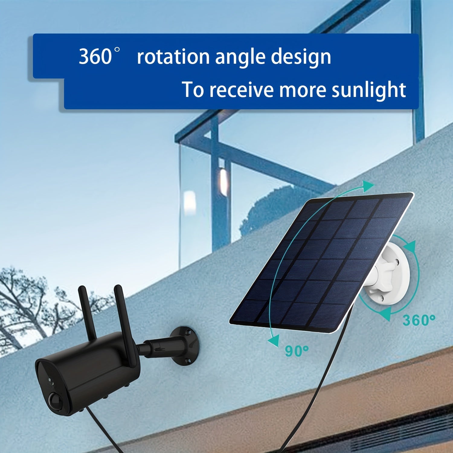 360° Rotatable Solar Surveillance Camera Charging Panel USB Connector