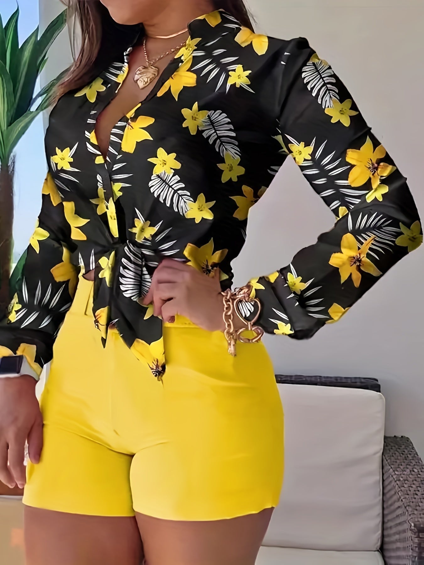 Floral Print Casual Button Front Blouse Long Sleeve