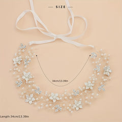 Flower Charm Hair Band Rhinestone & Pearl Headband Bridal Wedding