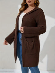 Knit Hooded Overcoat Cardigan Women's Long Sleeve