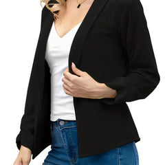 Solid Lapel Blazer Open Front Long Sleeve Work Office Outerwear