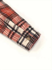 Plaid Print Long Sleeve Button Up Lapel Collar Shirt Top