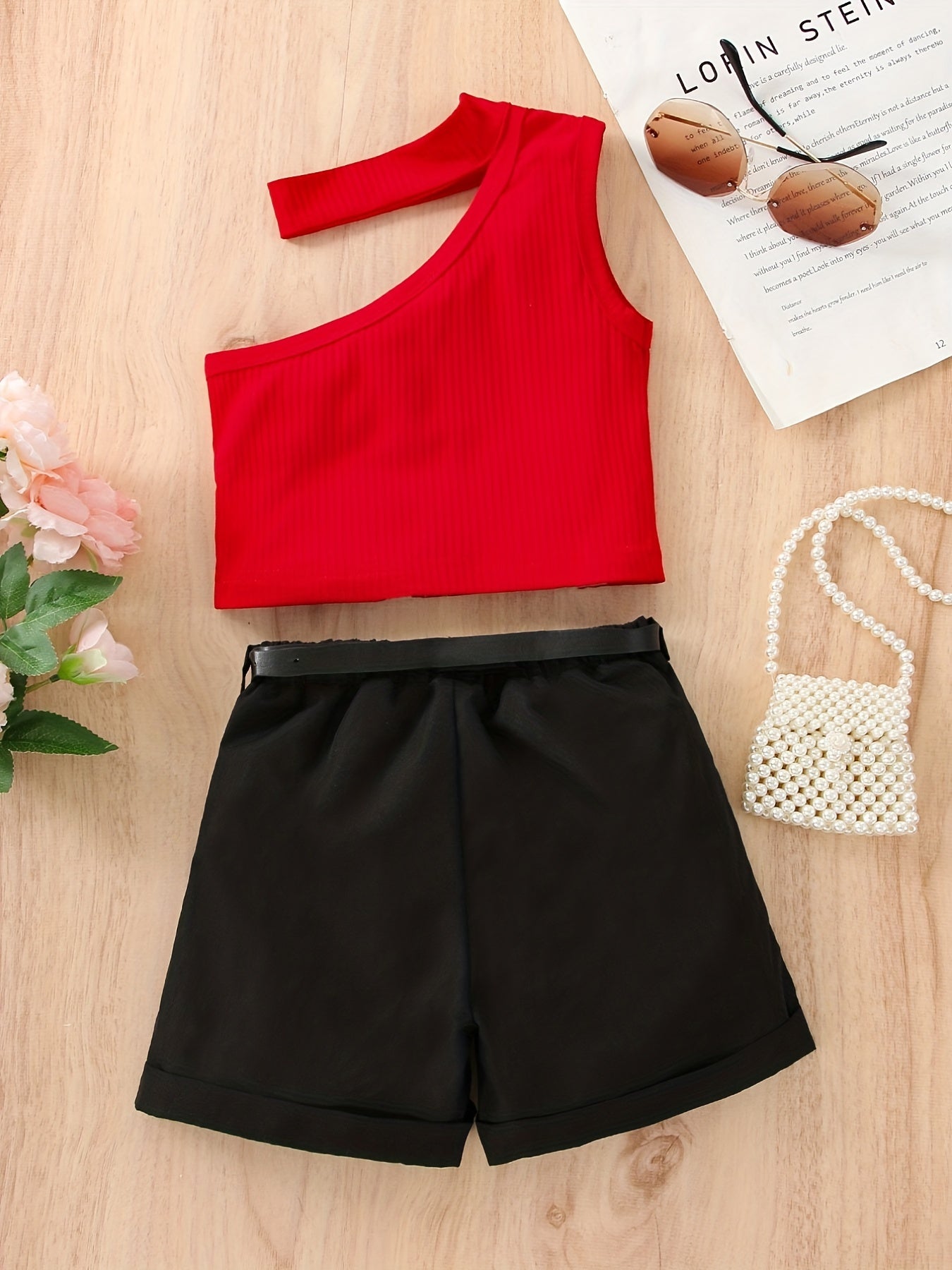 Girls Y2K Ribbed Top & Shorts Set for Summer Holiday Party