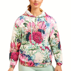Floral Print Plus Size Sports Sweatshirt Long Sleeve Hoodie