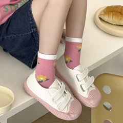 5 Pairs Girls Flower Love Print Cotton Crew Socks Kids Children Spring Autumn