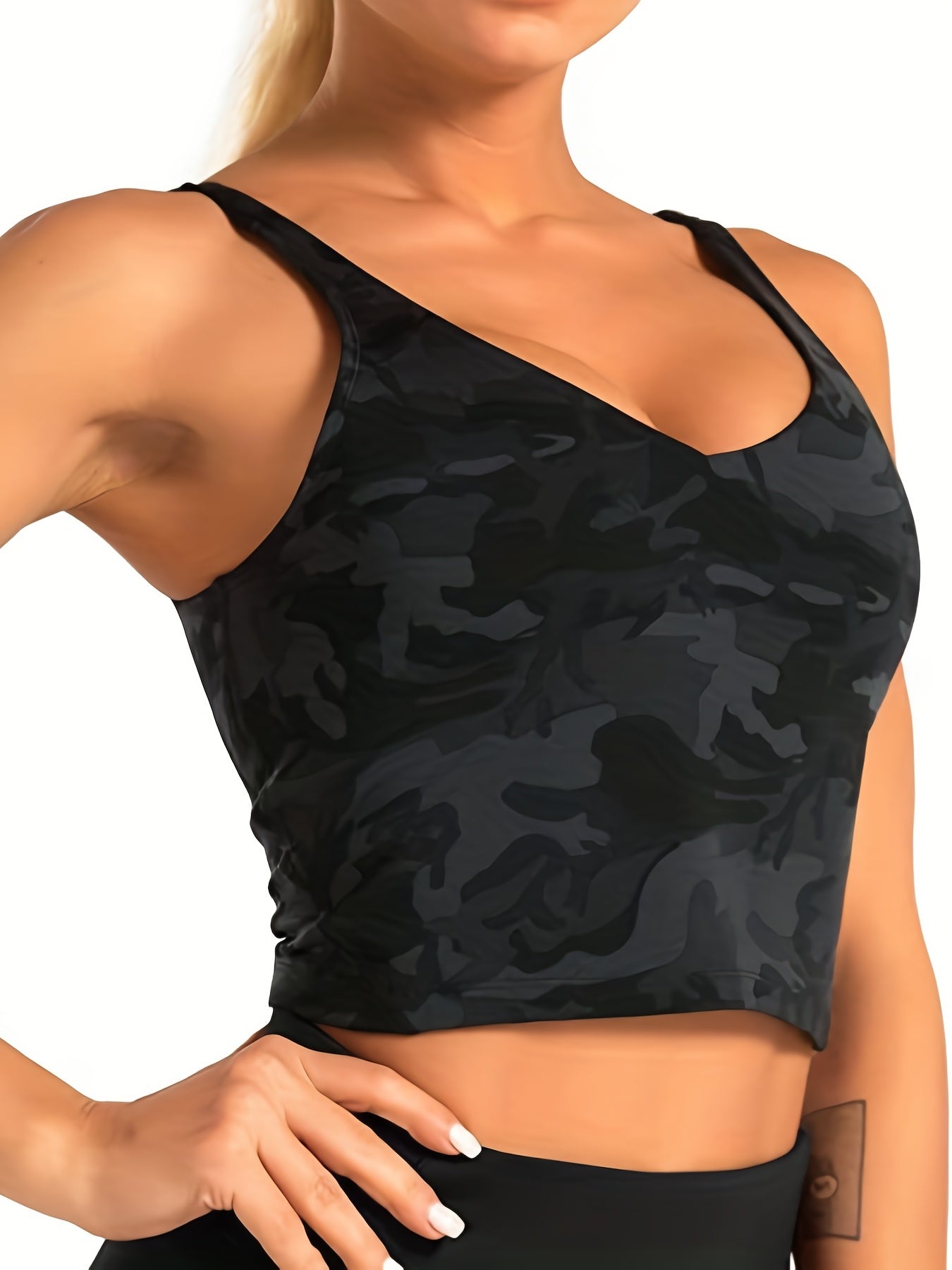 Longline Padded Sports Bra Medium Support Yoga Gym Tank Top