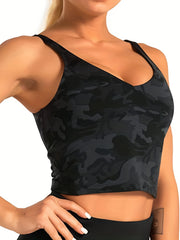 Longline Padded Sports Bra Medium Support Yoga Gym Tank Top