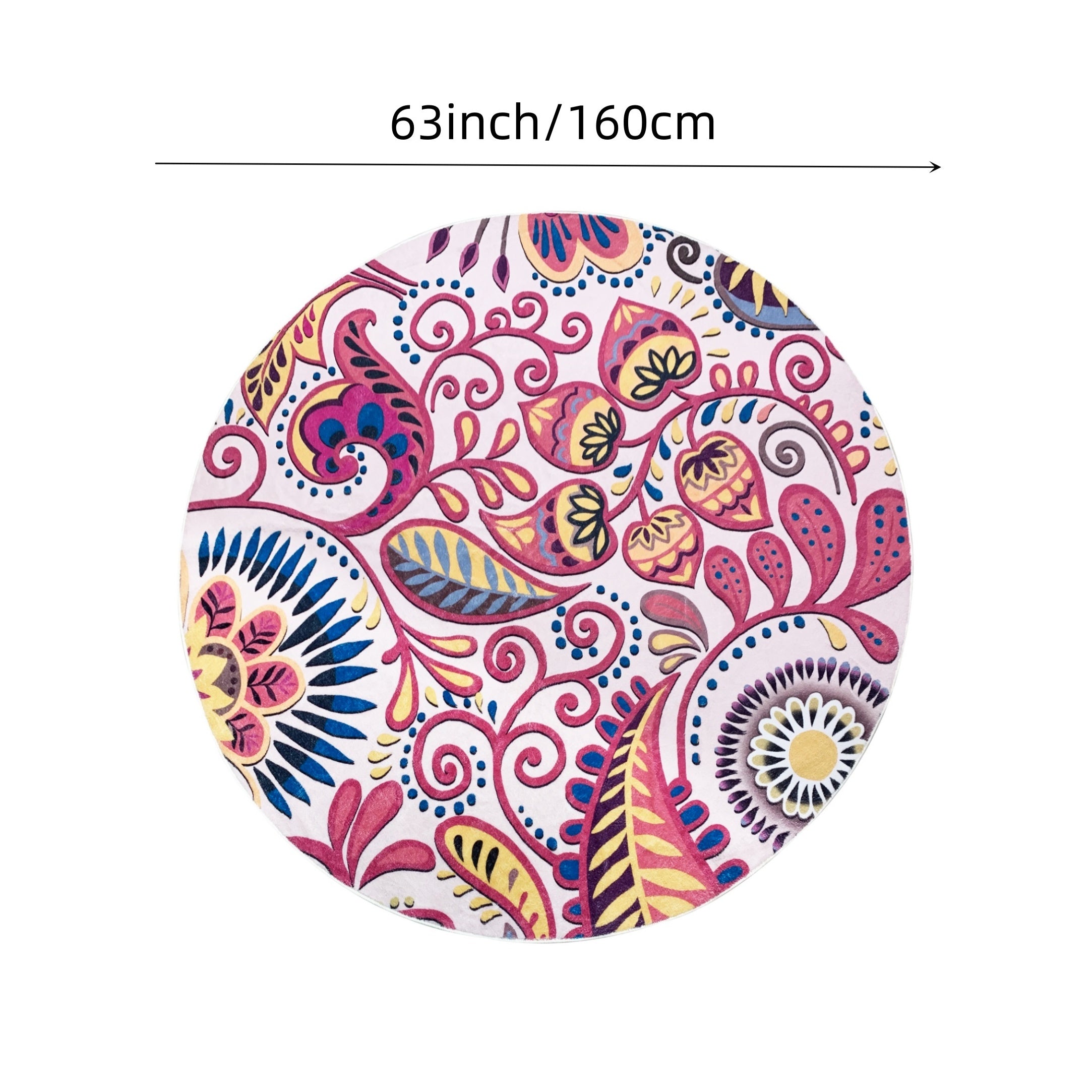 Large Circle Rug Paisley Floral Rugs Machine Washable Low Pile Floor Mat