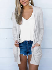 Solid Long Sleeve Open Front Cardigan with Pockets
