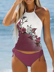 Colorblock Floral Print Tankini Set