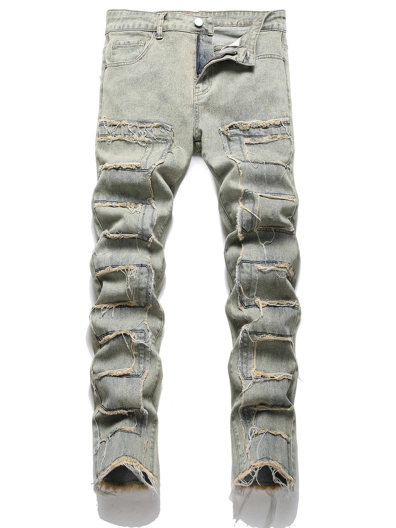 Navy Washed Slim Fit Jeans Men's Casual Street Style High Stretch Denim Pants