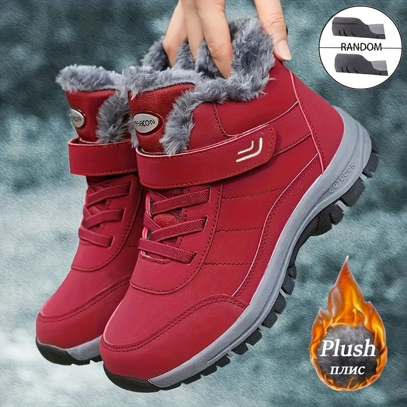 Girl's Solid Snow Boots Cozy Ankle Boots Plush Outdoor Hiking Shoes