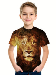 Boys Lion Graphic T Shirt 3D Print Active Short Sleeve Tee