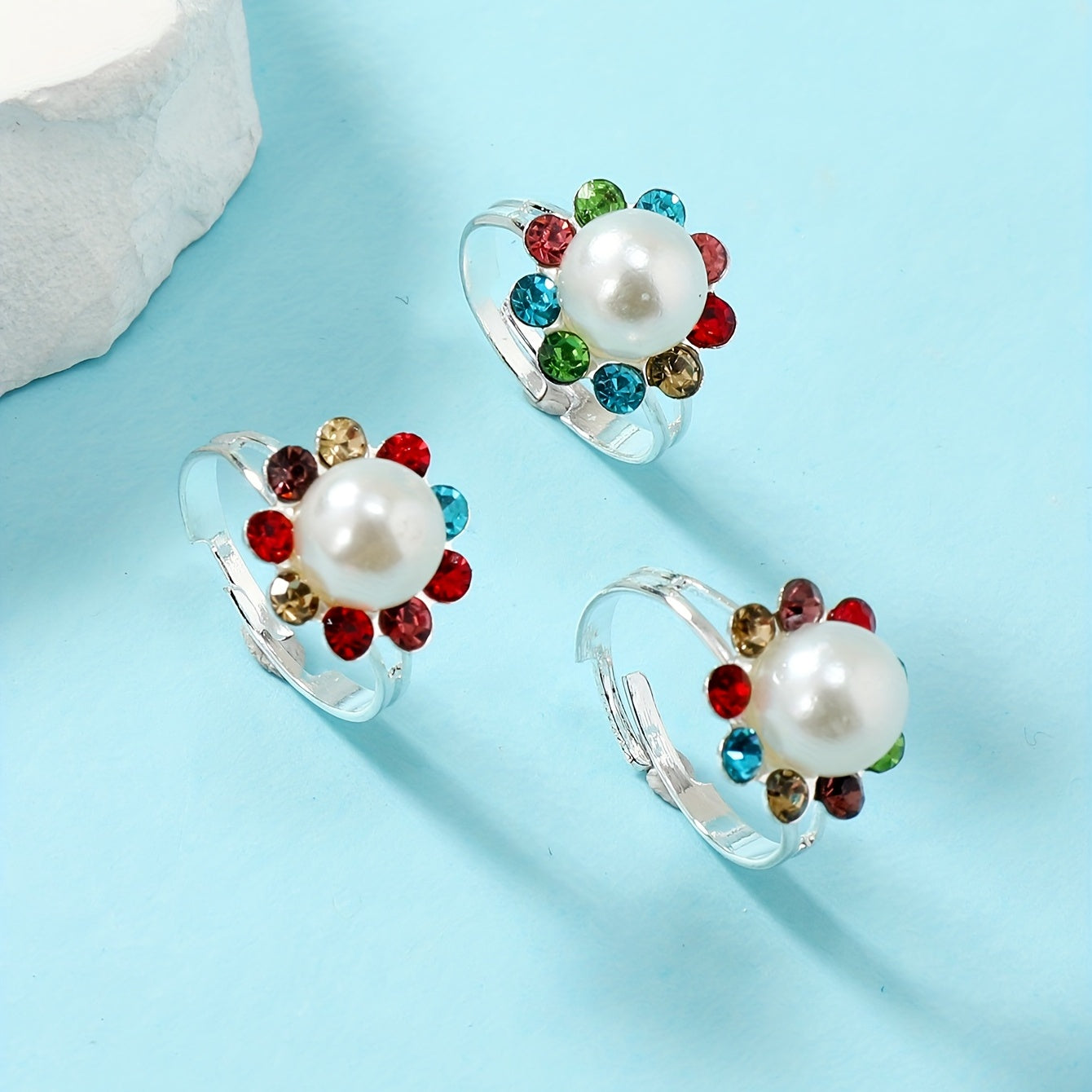 3pcs Girls Faux Pearl Rings Kids Accessories